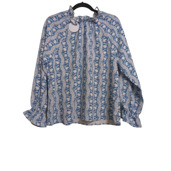Hill House The Millie Top Trailing Vine Blue Linear Floral Poly Crepe XL New - Picture 1 of 15